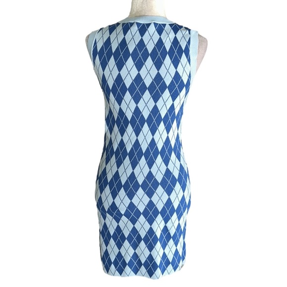Zara Blue Argyle Diamond Sleeveless Knit Sweater Mini Dress - Blogger Fave - S - Picture 12 of 16